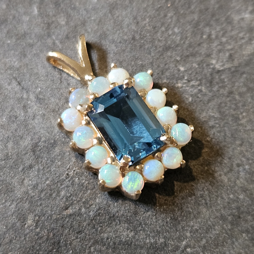 Vintage 14k Blue Topaz / Opal Pendant